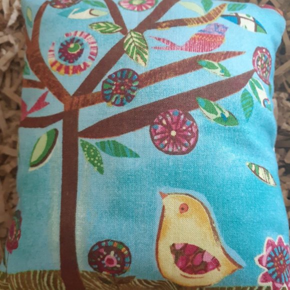 *Pillow Mini Folk Art Bird Tree Flowers Handmade - Picture 2 of 3